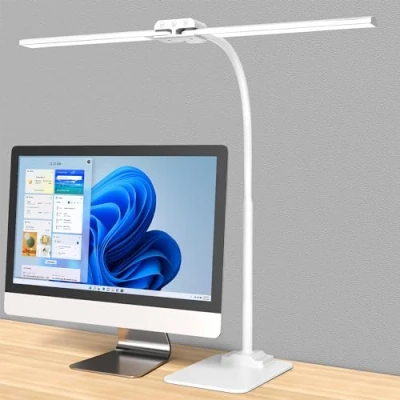 Image of KableRika LED Desk Lamp for Office, Double Head with Base, Dimmable Architect Light, Eye Caring Monitor Light Bar Timer, Task Work Study Read Home Office Lighting