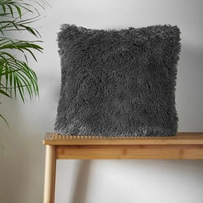 Image of Catherine Lansfield Cuddly Deep Pile Faux Fur 45x45cm Cushion Cover Charcoal Grey