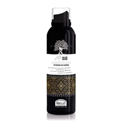 Image of Helan M Oud Shaving Foam for Men against Irritation and Redness, Gentle Emulsion Promotes Razor Smoothness on Skin Emollient Nourishing with Vitamin E Linseed Oil Made in Italy, 200 ml