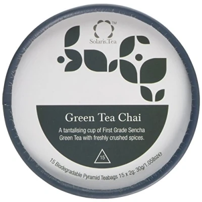 Image of Solaris Tea Organic Sencha Green Chai, 100% Whole Leaf Tea, Certified Vegan, 15 x 2 g Biodegradable Pyramid Teabags,