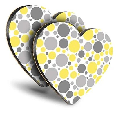 Image of Destination Vinyl ltd Great Coasters (Set of 2) Heart Yellow Grey Large Dots Pattern Print Drink Glossy Coasters/Tabletop Protection for Any Table Type #46501
