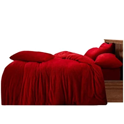 Image of GC GAVENO CAVAILIA Easy Care Fleece Bedding Quilt Sets, Warm &amp; Snuggle Super King Duvet Set, Fluffy Comforter Covers, Red