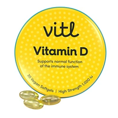Image of Vitl Vitamin D3, 30 Vegan Capsules High Strength 1000 IU Softgels Supports The Immune System, Bones &amp; Joints, Teeth, Muscles Heart Easy to Swallow Pocket Sized Tin