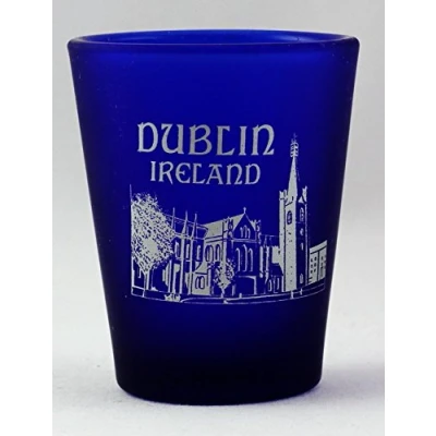 Image of Dublin Ireland Cobalt Blue Frosted Shot Glass