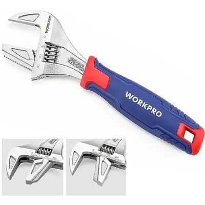 Image of WORKPRO 2 in 1 Adjustable Wrench and Pipe Wrench, 42mm Wide Jaw, Cr V Steel, 8 inch/200mm Length with Bi Material Soft Handle
