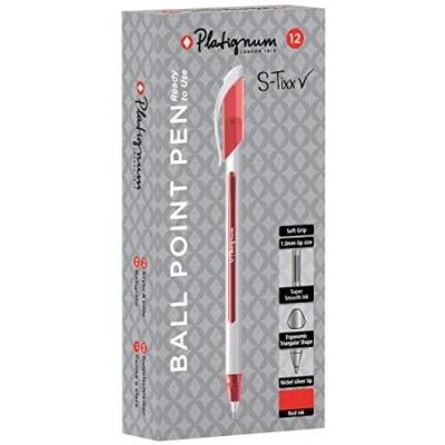 Image of Platignum S Tixx Red Ballpoint Pen [Pack of 12] Soft Grip Barrel with LV Ink for Smudge Free and Ultra Smooth Writing [50514]