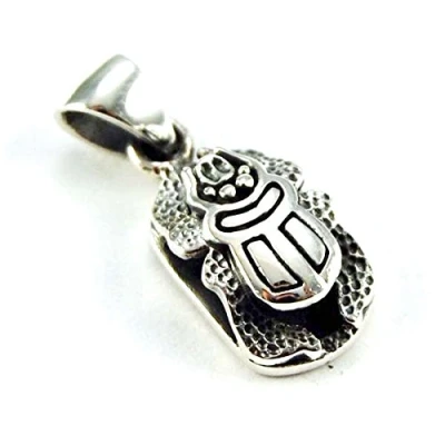 Image of Eastern Design EGYPTIAN SCARAB BEETLE 925 STERLING SILVER PENDANT WITH BOX