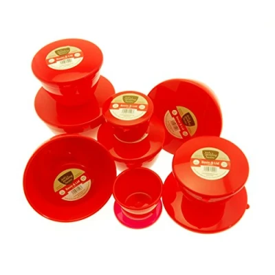 Image of Just Pudding Basins 9 Red Plastic Christmas Steaming Bowls With Lids 3 Each Of 1/4, 1 And 2 Pints Santa&#039;s Trio Assortment
