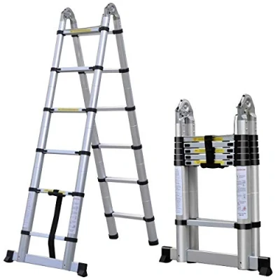 Image of Multi Purpose Aluminium Telescopic Ladder Folding Extention Step Loft Attic Ladder, A Frame/Straight 2.6m/3.2m/3.8m/4/7m/5m, EN131