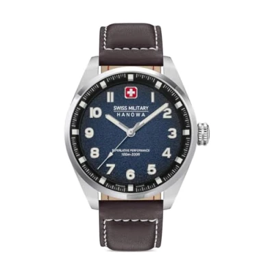 Image of Swiss Military Hanowa Men Analog Quartz Watch with Leather Strap SMWGA0001502