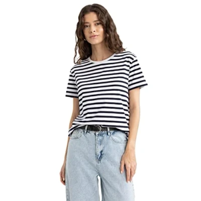 Image of DeFacto Women&#039;s U1778AZ T Shirt, Navy, XS