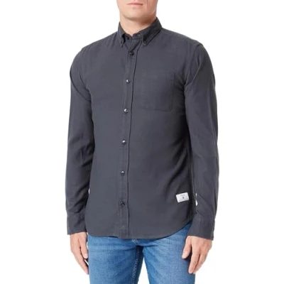 Image of JACK &amp; JONES Men&#039;s Jprblubrook Solid Twill Shirt L/S Casual, Black Sand/Fit:Comfort fit, L