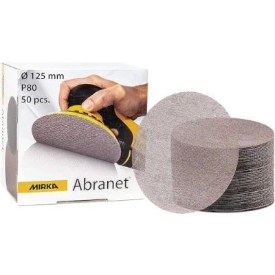 Image of Mirka Abranet net sanding disc Ø 125mm Hook &amp; loop / Grit P80 50 pcs for wood, walls, metal, aluminium, stainless steel, copper, filler, varnish, plastic 5423205080