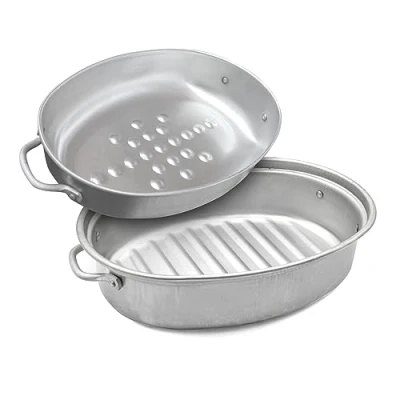 Image of Oval Casserole Dish with Lid/Secondary Pot &amp; Handles Roasting Stew Tin Oven or Barbecue Cooking (31 x 22cm)
