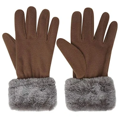 Image of undercover lingerie Ladies Pro Climate Fleece Gloves and Faux Fur Cuff LA339 Tan