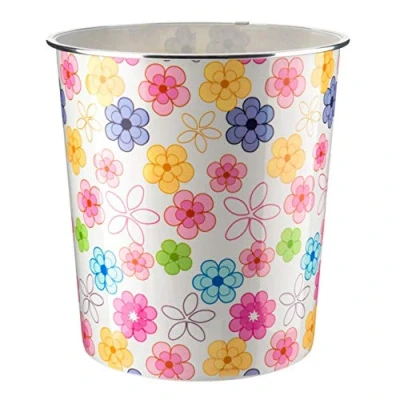 Image of Home Plus 7.7 Litre Quality Floral Design Lightweight Waste Paper Basket Bin (Retro Flower Power Multicolour)