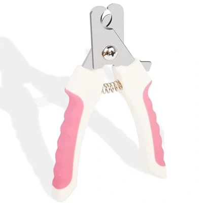 Image of NTEK Dog &amp; Cat Nails Clippers, Safety Guard to Avoid Over Cutting, Suitable for Pets, Dogs, Puppy, Cats, Kitten Claws, Kittens and Animals Pet Nail Clipper Home Use (Small, Pink White)