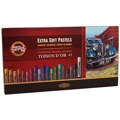 Image of KOH I NOOR TOISON D&#039;OR 8556 Artist&#039;s Extra Soft Pastels (Pack of 48) ,Black/Blue/Brown/Chrome/Green/Grey/Orange/Red/Violet/White/Yellow