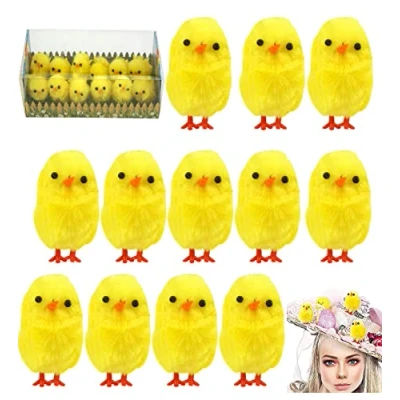 Image of SRV Hub 12Pcs Easter Chenille Chicks, Small Chicks for Bonnet Crafts, Decorative Fluffy Mini Adorable Home Beauty 3.5cm Soft Chick Decorations