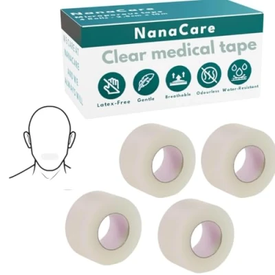 Image of NanaCare Hypoallergenic Transparent Surgical Tape 2.5cm x 9.1m 4 Rolls Transporous Medical for Skin, Dressings and Face Mouth Breathing First Aid Sensitive Skin