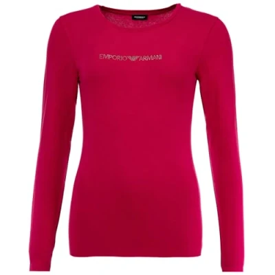 Image of Emporio Armani Women&#039;s Essential Studs Logo Long Sleeve T Shirt, Magenta, S