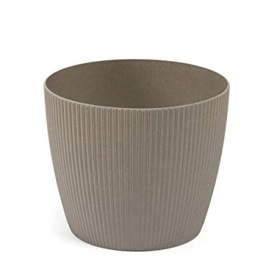 Image of Lamela Magnolia Jumper Eco Planter (+ 30% Wood) Diameter 16 cm, Colour: Grey Flower Pot for Flowers and Plants in Plastic Vanage + Wood