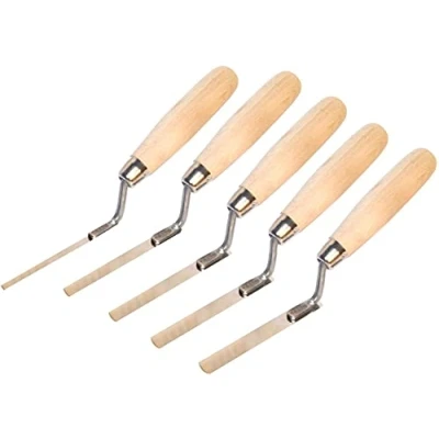 Image of 5 x Finger Trowel Set: 6, 8, 10, 12, 14mm Flat Stainless Steel, Wooden Handle (Set)