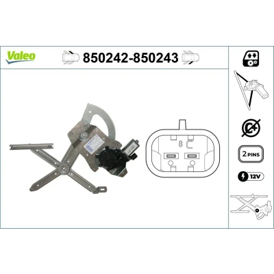 Image of 1247200346, 2017200546, 2017201346, A1247200346 Window regulator VALEO 850242 Left Front electric with motor without comfort function