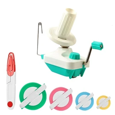Image of Yarn Ball Winder, Weaving WinderNeedle Craft Winder Hand Operated Sturdy with Metal Handle and Tabletop Clamp, 4 Size Pom Makers+1PS Scissors