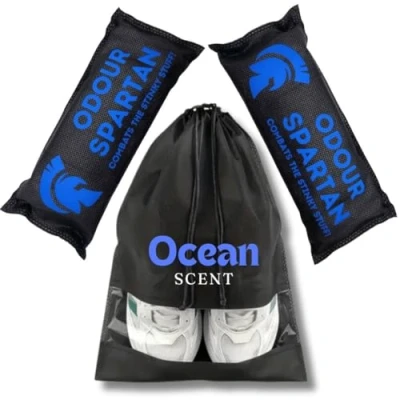Image of Mr Bundles Shoe Spartan Deodorizer, Bamboo Charcoal Odour Eliminator bags, Deodorizer Inserts. 2 Pack of Ocean Breeze Scented Fresheners With a Carry Bag. Ideal for gym boxing gloves, shoes