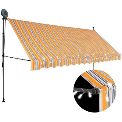 Image of vidaXL Manual Retractable Awning with LED 350 cm Yellow and Blue