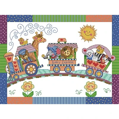 Image of Awesocrafts Cross Stitch Stamped Kits Animal Train Easy Patterns Stitching Embroidery Needlework Kit Supplies