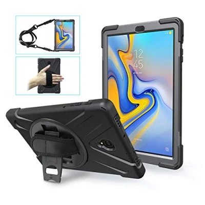 Image of Gerutek for Samsung Galaxy Tab A 10.5&quot; 2018 SM T590/T595 Case Shockproof Rugged Tough with 360 Rotatable Hand Strap/Kickstand and Carry Strap Protective Cover 10.5 2018, Black