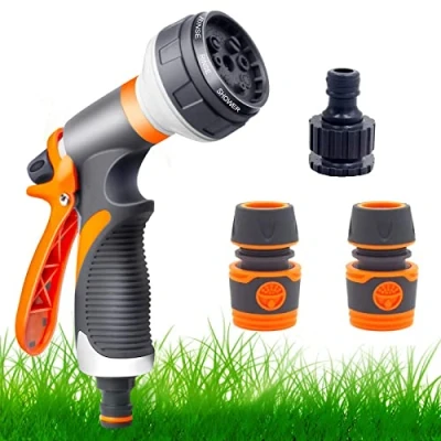 Image of Garden Hose Pipe Spray Gun Set,8 Adjustable Patterns,High Pressure Nozzle,Perfect for Watering Plants Or Lawns,Shower Pets,Car Washing,Cleaning Windows Attachments Include Connectors