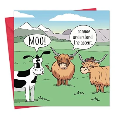 Image of Twizler Funny Card with Highland Cows Blank Birthday for Men or Women Scottish Happy Her Him Dad Husband Mum Wife
