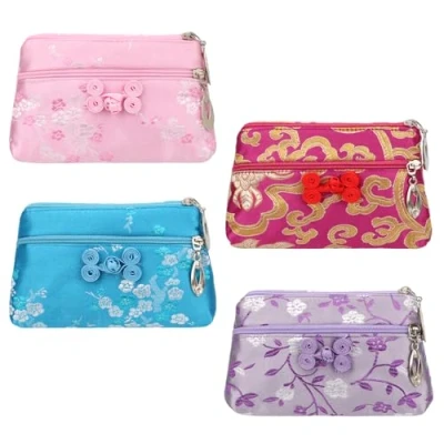 Image of kilofly 4pc Chinese Silk Brocade 2 Zipper Purse Jewelry Pouch Bag Value Set