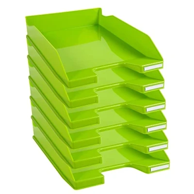 Image of Exacompta Ref. 113225D set of 6 COMBO MIDI letter trays dimensions 34.6 x 25.5x 6.5 cm for A4 + format documents glossy anise green color