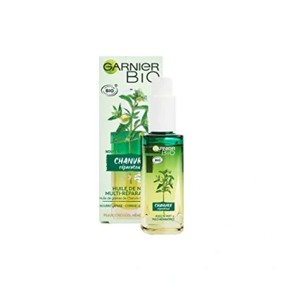 Image of Garnier Organic Huile de Nuit Multi Réparatrice Visage Au Chanvre Nourrissant &amp; Vitamin E Peaux Stressées Sensitive 30 ml