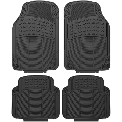 Image of ZENO 4 Piece Universal Car Mats Floor Heavy Duty Rubber Non Slip All Weather for SUVs, Vans, Trucks &amp; Cars Easy To Clean Waterproof Black