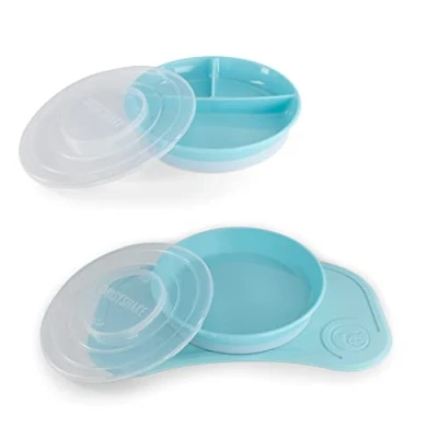 Image of Twistshake Baby Tableware Set Mini + Divided Plate Suction Placemat (31x17cm) BPA Free Training Blue