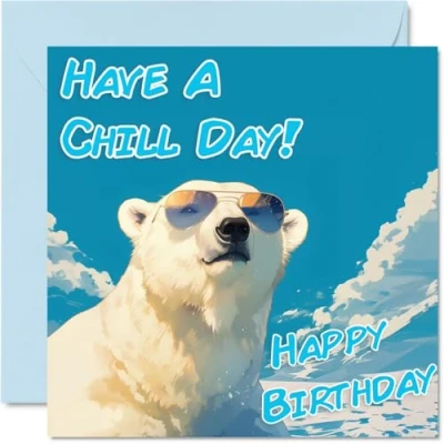 Image of Funny Birthday Cards for Women Men Cool Polar Bear Sunglasses Happy Card Mum Dad Brother Sister Uncle Auntie Cousin Grandad Nanny Friend 145mm x Joke Pun Greeting