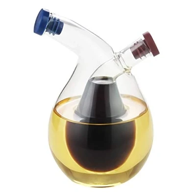 Image of Pcscevcr 2 in 1 Oil and Vinegar Dispenser, Clear Glass Olive Bottle Container Cruet with Cork Stoppers, Kitchen Supplies Jar (Comma Shape)