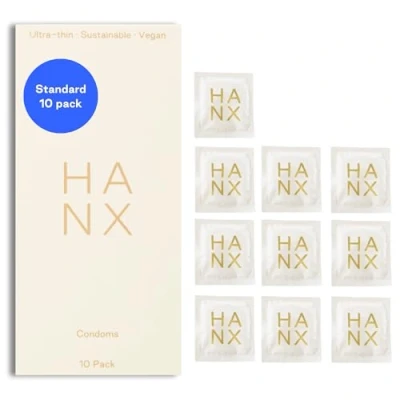 Image of HANX Condoms Natural Latex, Spermicide Free, Vegan Biodegradable (10 Pack)