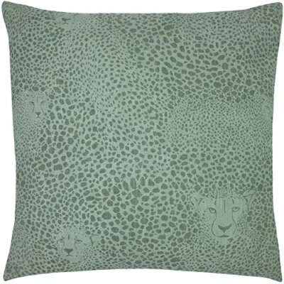 Image of furn. Hidden Cheetah Animal Feather Filled Cushion Green Cotton One Size