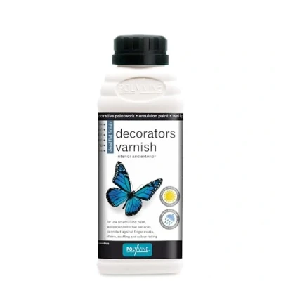 Image of Polyvine Decorators Varnish Water Resistant Clear with UV Protection Seals and Protects Emulsion Paint, Wallpaper, Interior Wood, Furniture, Plaster &amp; Fabric Dead Flat Finish, 500ml