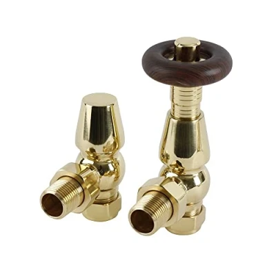 Image of Milano Windsor Traditional Pair of Polished Brass Thermostatic Angled Radiator Valves