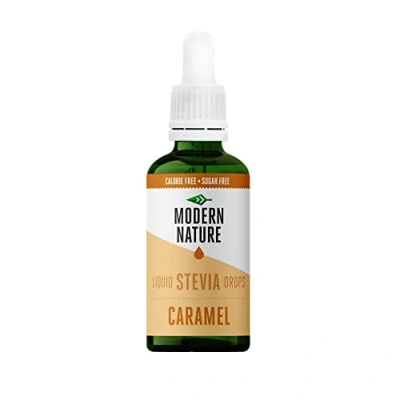 Image of Modern Nature Caramel Flavour Drops Liquid Stevia Sweetner Zero Calorie Sugar Free Coffee Syrup Alternative For Flavoured Coffee, Protein Powder, Yoghurt, Tea Vegan, Keto Sweetener 50ml