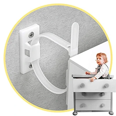 Image of Furniture Straps (10 Pack) Baby Proofing Anti Tip Anchors Kit, Cabinet Wall Protect Toddler and Pet from Falling Furniture, Adjustable Child Safety Earthquake Resistant