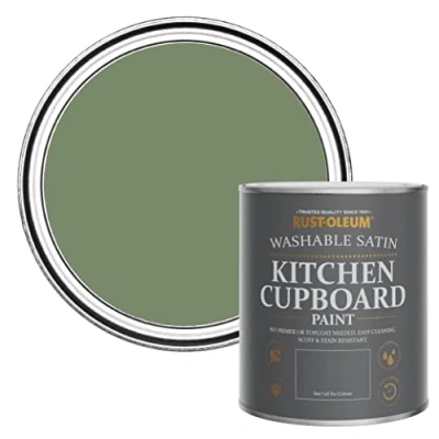 Image of Rust Oleum Green Scrubbable Kitchen Cupboard Paint in Satin Finish All 750ml