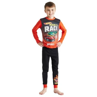 Image of Hot Wheels Boys Personalised Pyjamas Racing Cars Made to Race PJs (Personalised Race, 4 5 Years)